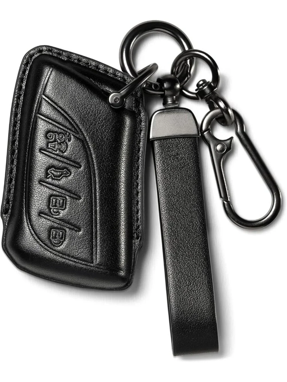 Leather Key Fob Cover with Lanyard Keychain - Car Key Case Holder Protector